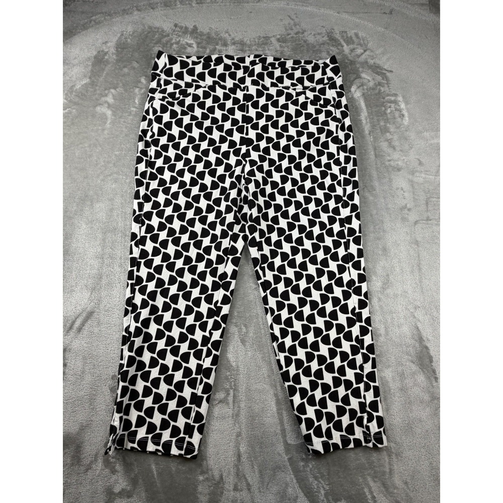 Chico's Travelers Collection Pant Womens Size 1 Crop Black White Print Stretchy